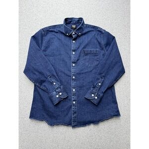 Under 5'10 Mens L Stretch Denim Button Down Shirt Blue Long Sleeve Casual